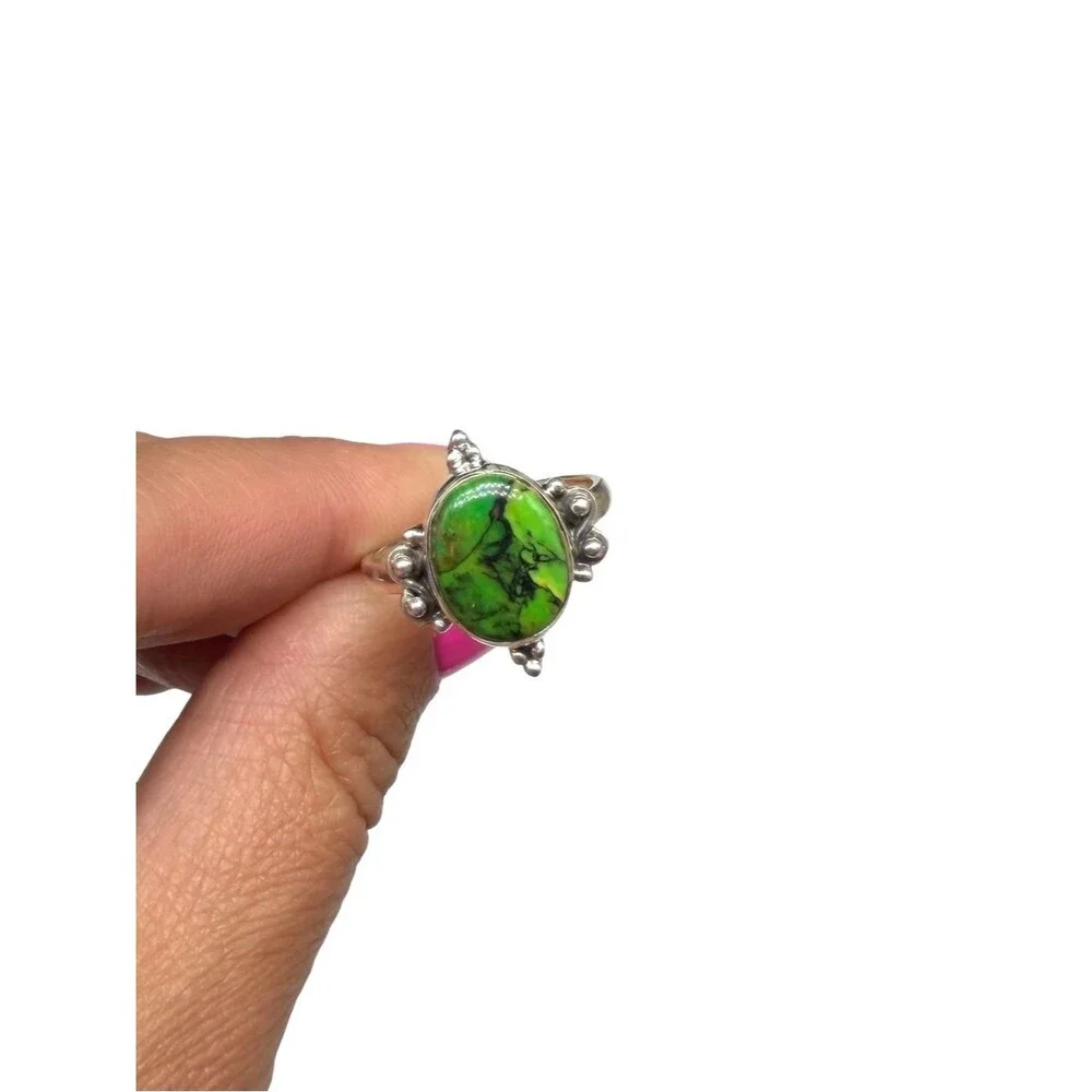 Green Matrix Turquoise Ring Size 8.5 Solid 925 Sterling Silver